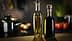 Two glass bottles containing olive oil, one with a light golden liquid and the other with a dark liquid, placed on a wooden surface. - Olive Oil Times