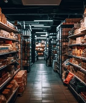 A grocery store aisle lined with shelves filled with various packaged food products and condiments. - Olive Oil Times
