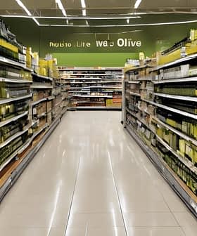A supermarket aisle lined with shelves of olive oil bottles in various sizes and packaging. - Olive Oil Times
