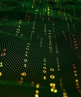 Abstract representation of green binary code with flowing patterns and numbers in a digital landscape. - Olive Oil Times