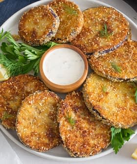Olive Oil Crispy Eggplant with Garlic Tzatziki