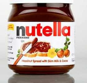 Jar of Nutella hazelnut spread with a label indicating ingredients and brand. - Olive Oil Times