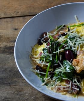 Ravioli with Gulf Shrimp, Spinach, Olives and Raisins